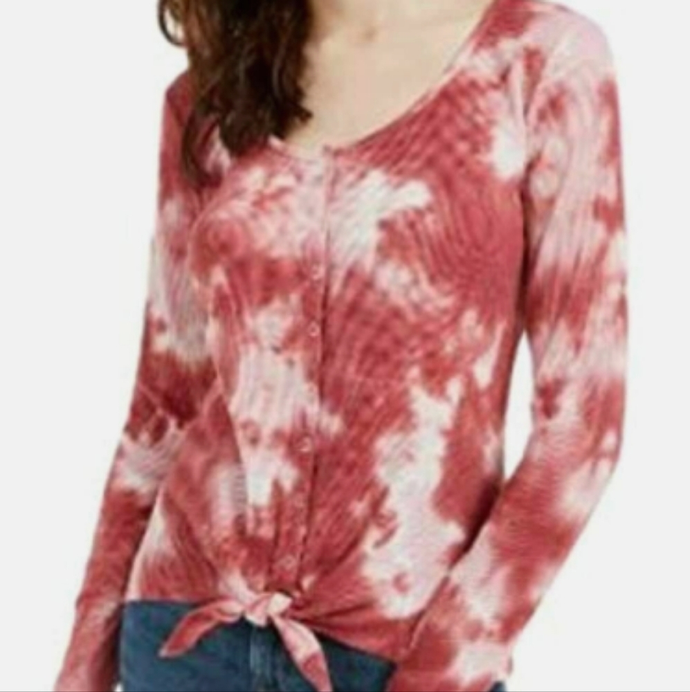 NWOT Ultra Flirt Tie Dye Twist Hem L/S Henley Thermal Style Top, Size XL